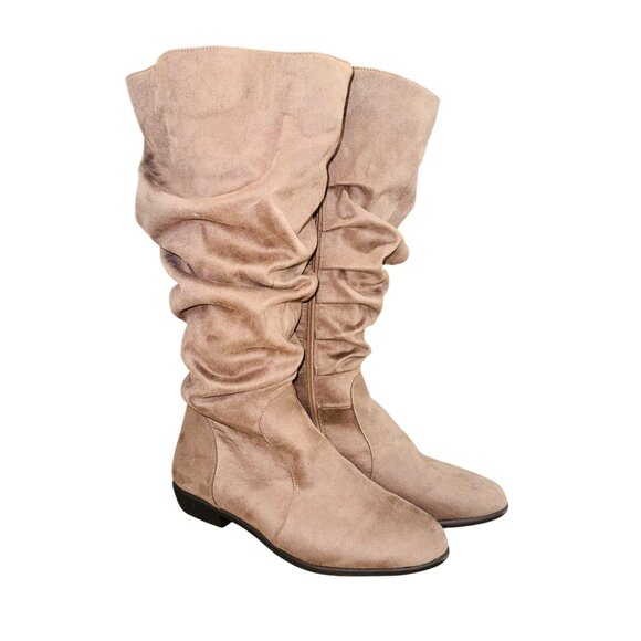 Comfortview Wide Calf Shelly Tall Faux Suede Slouch Boots 8.5 Brown Y2K 90s Boho - Picture 2 of 12